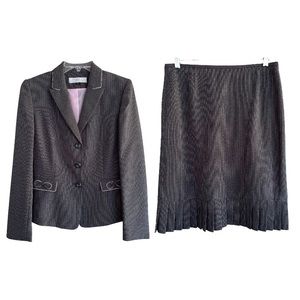 90s Y2K TAHARI Pinstriped Legally Blonde Grey&Pink Bow Skirt Blazer Set